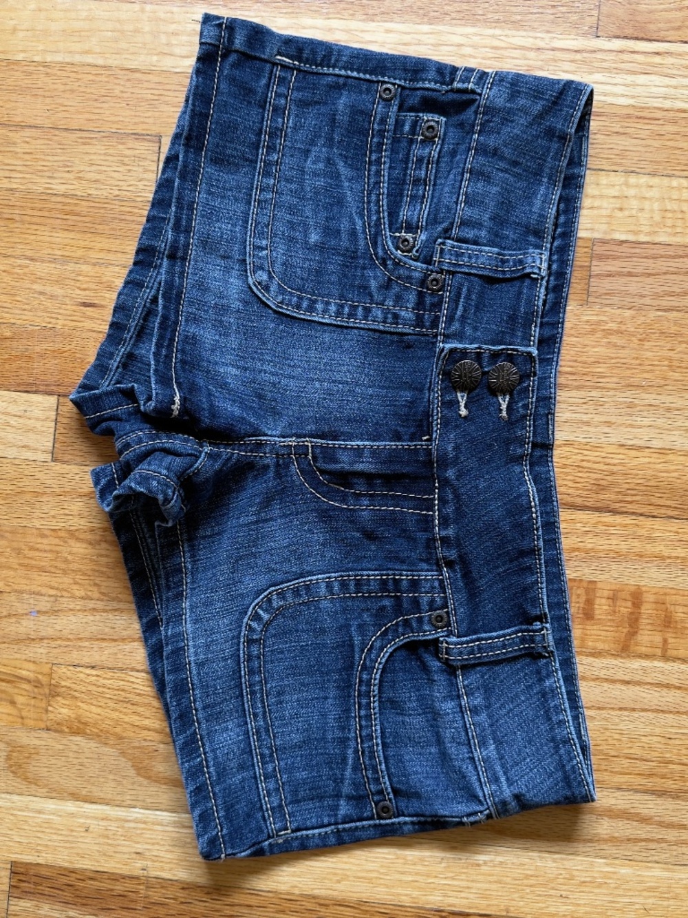 Y2K Streetwear Society Dark Wash Low-Rise Micro Denim Shorts | 2000s McBling